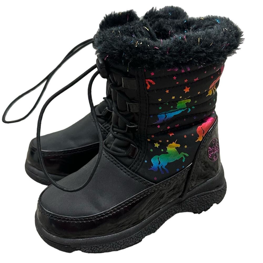 Totes Reena Black Rainbow Unicorn Winter Snow Boots Faux Fur Toddler Girls 8